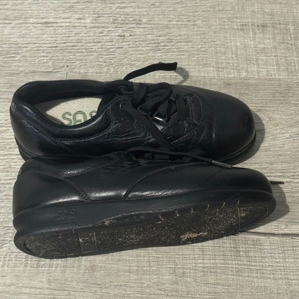 SAS Free Time Walking Shoes Black Leather Comfort Sneakers 5.5 WW Made USA